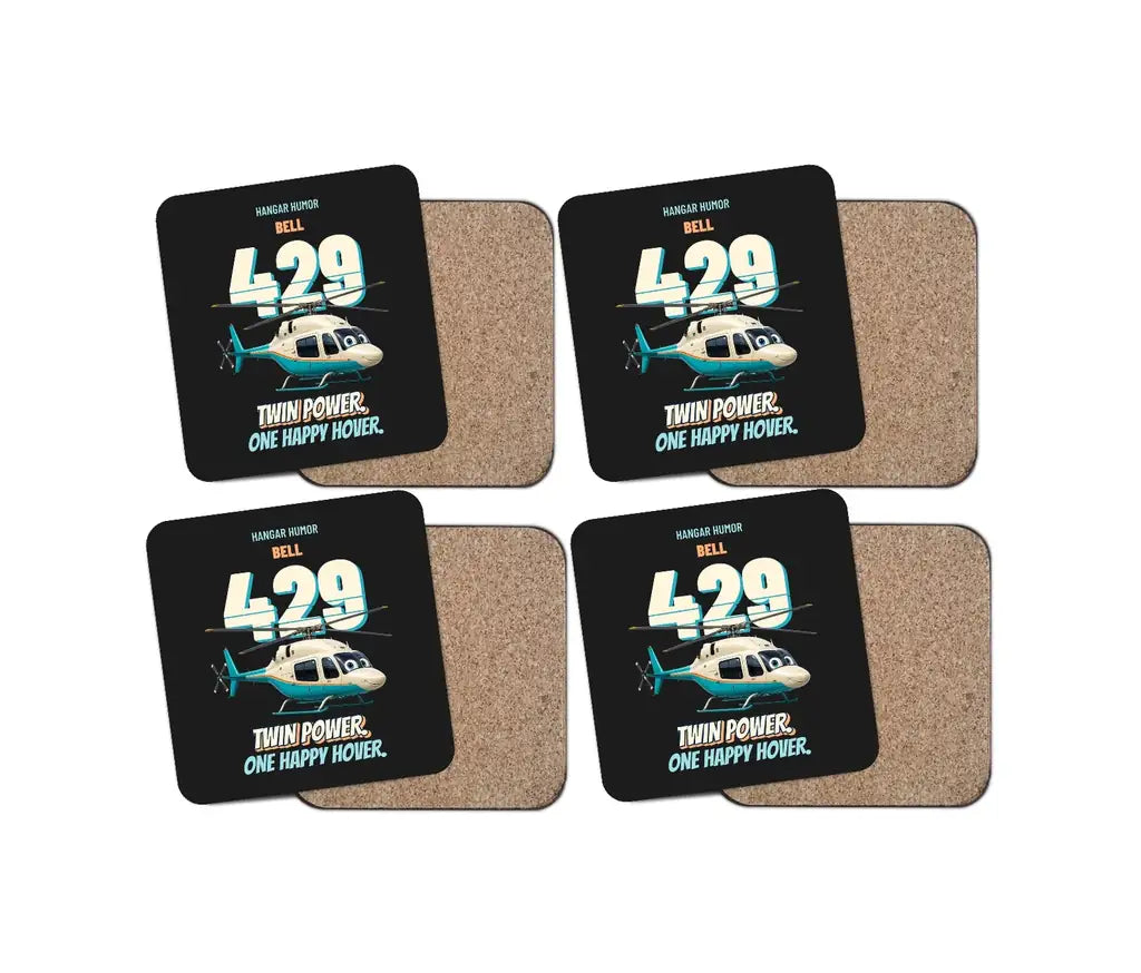 Bell 429 - Twin power. One happy hover. design on black 4 pieces set coaster