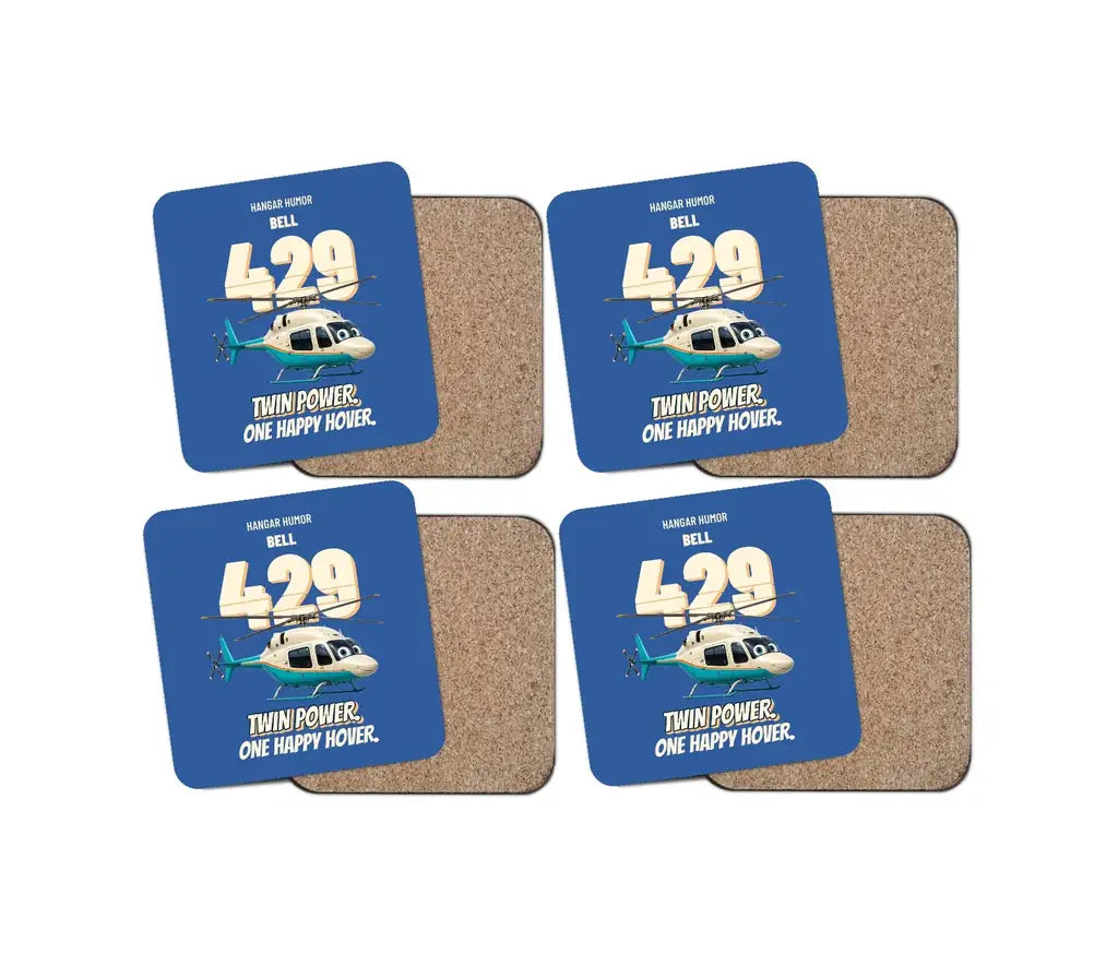 Bell 429 - Twin power. One happy hover. design on blue 4 pieces set coaster