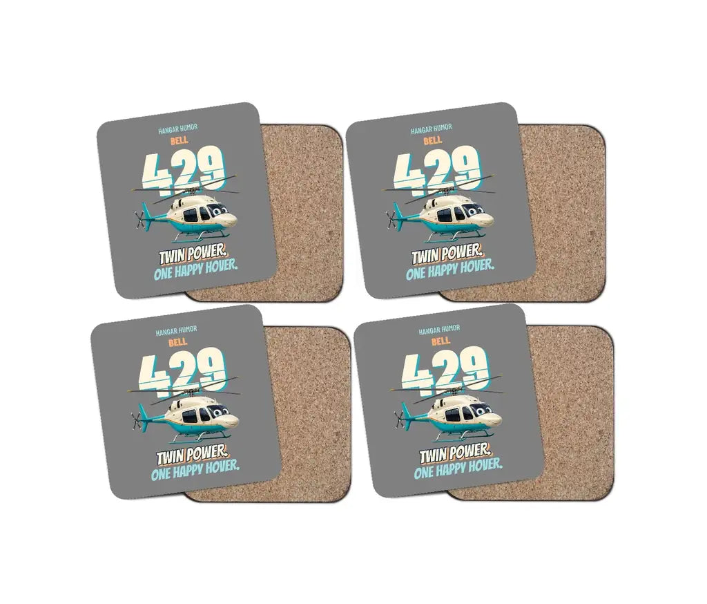 Bell 429 - Twin power. One happy hover. design on gray 4 pieces set coaster