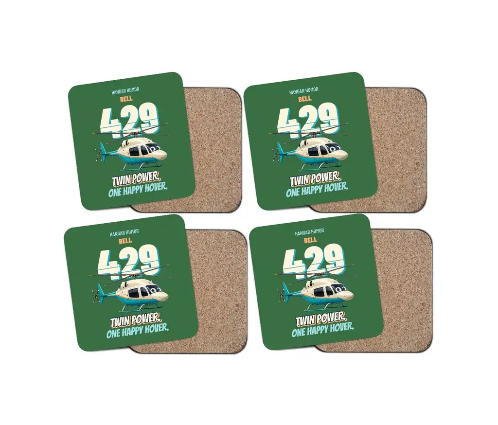 Bell 429 - Twin power. One happy hover. design on green 4 pieces set coaster
