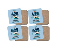 Thumbnail for Bell 429 - Twin power. One happy hover. design on light blue 4 pieces set coaster