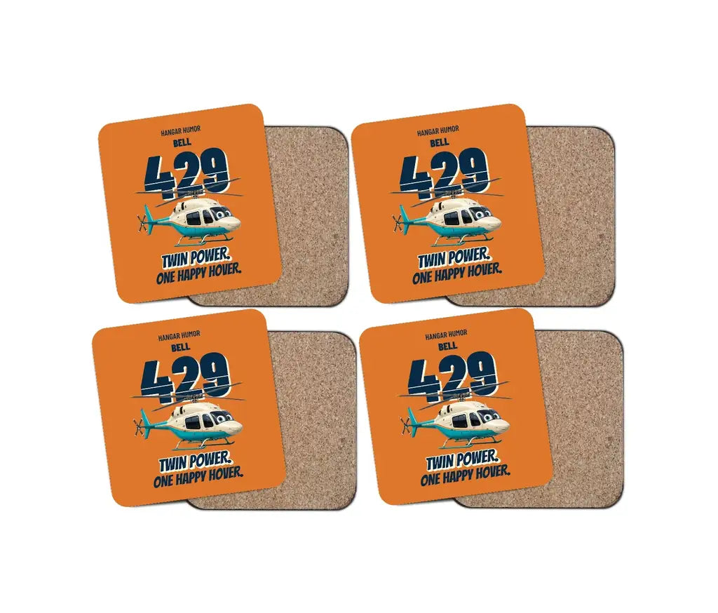 Bell 429 - Twin power. One happy hover. design on orange 4 pieces set coaster