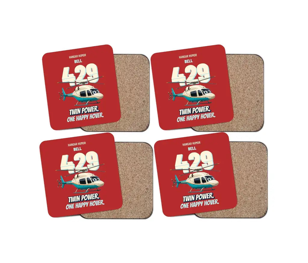 Bell 429 - Twin power. One happy hover. design on red 4 pieces set coaster
