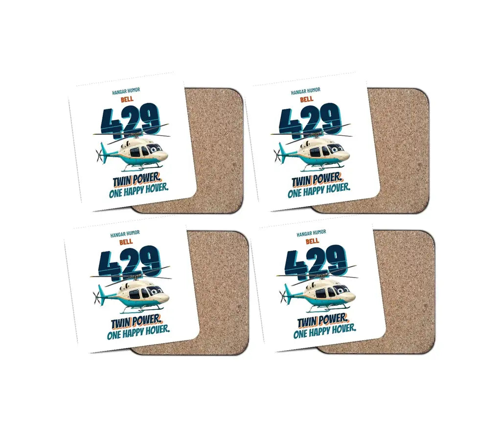 Bell 429 - Twin power. One happy hover. design on white 4 pieces set coaster