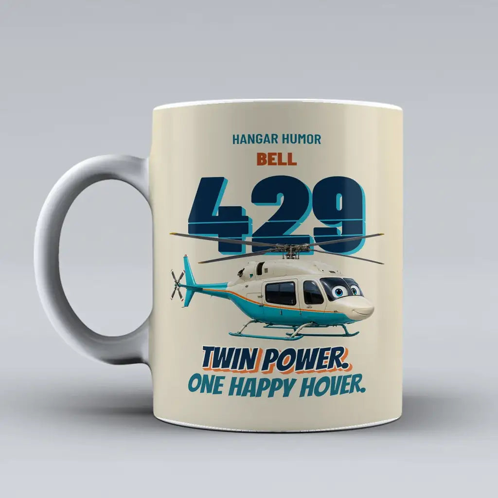 Bell 429 - Twin power. One happy hover. design on beige ceramic mug