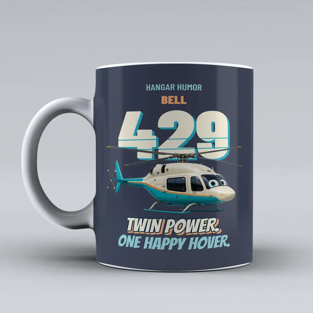 Bell 429 - Twin power. One happy hover. design on dark blue ceramic mug