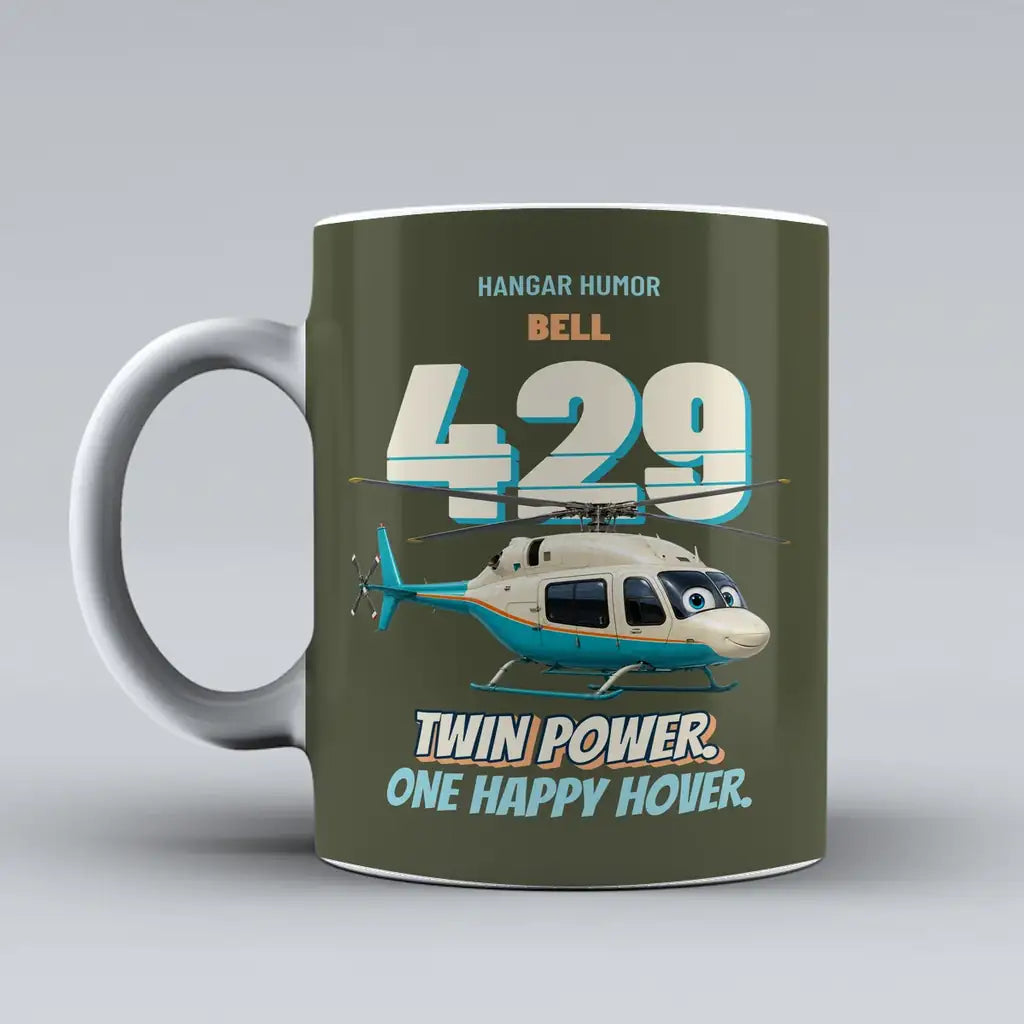 Bell 429 - Twin power. One happy hover. design on green army ceramic mug