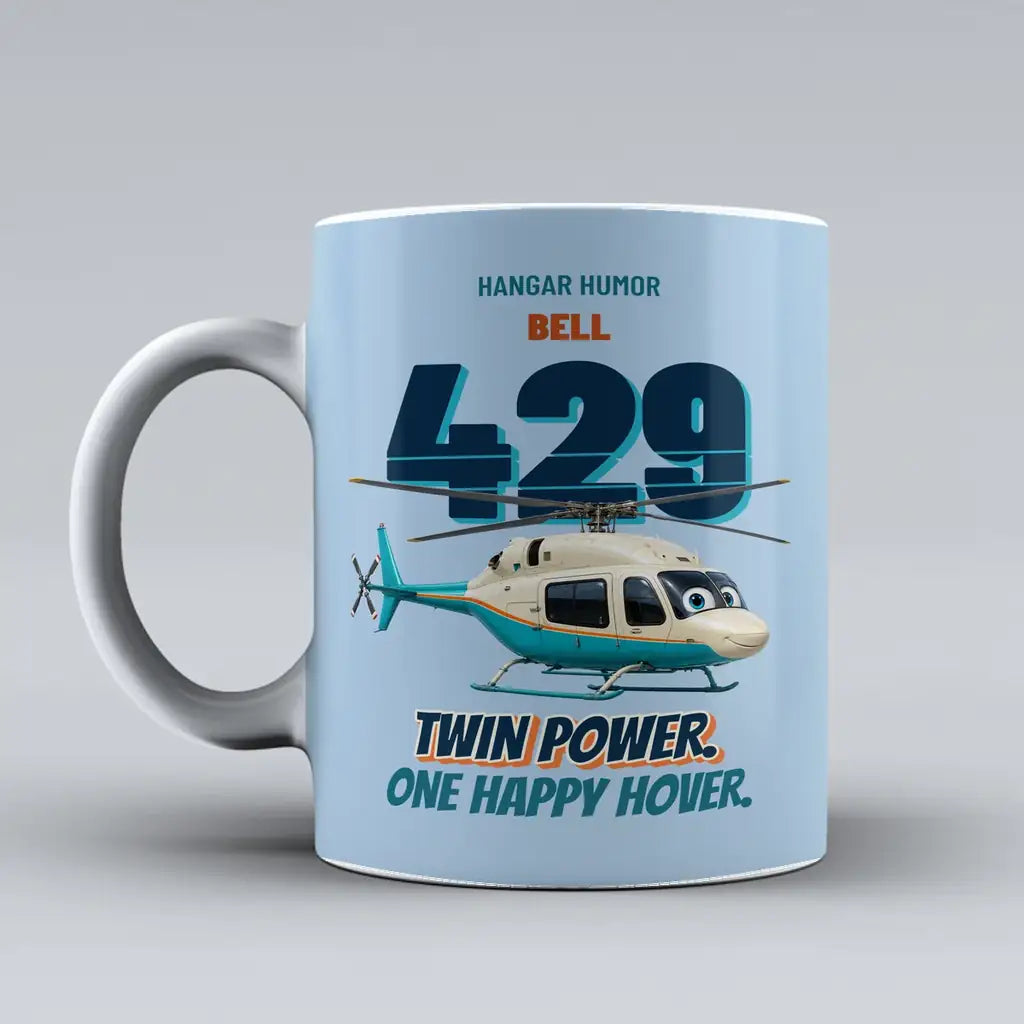 Bell 429 - Twin power. One happy hover. design on light blue ceramic mug