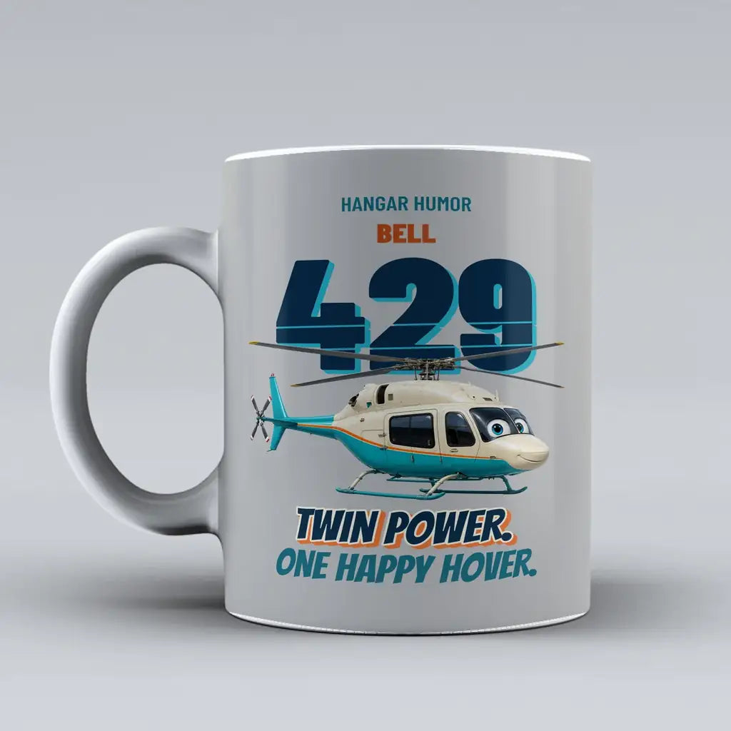 Bell 429 - Twin power. One happy hover. design on light gray ceramic mug