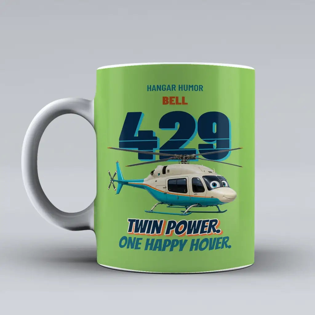 Bell 429 - Twin power. One happy hover. design on light green ceramic mug