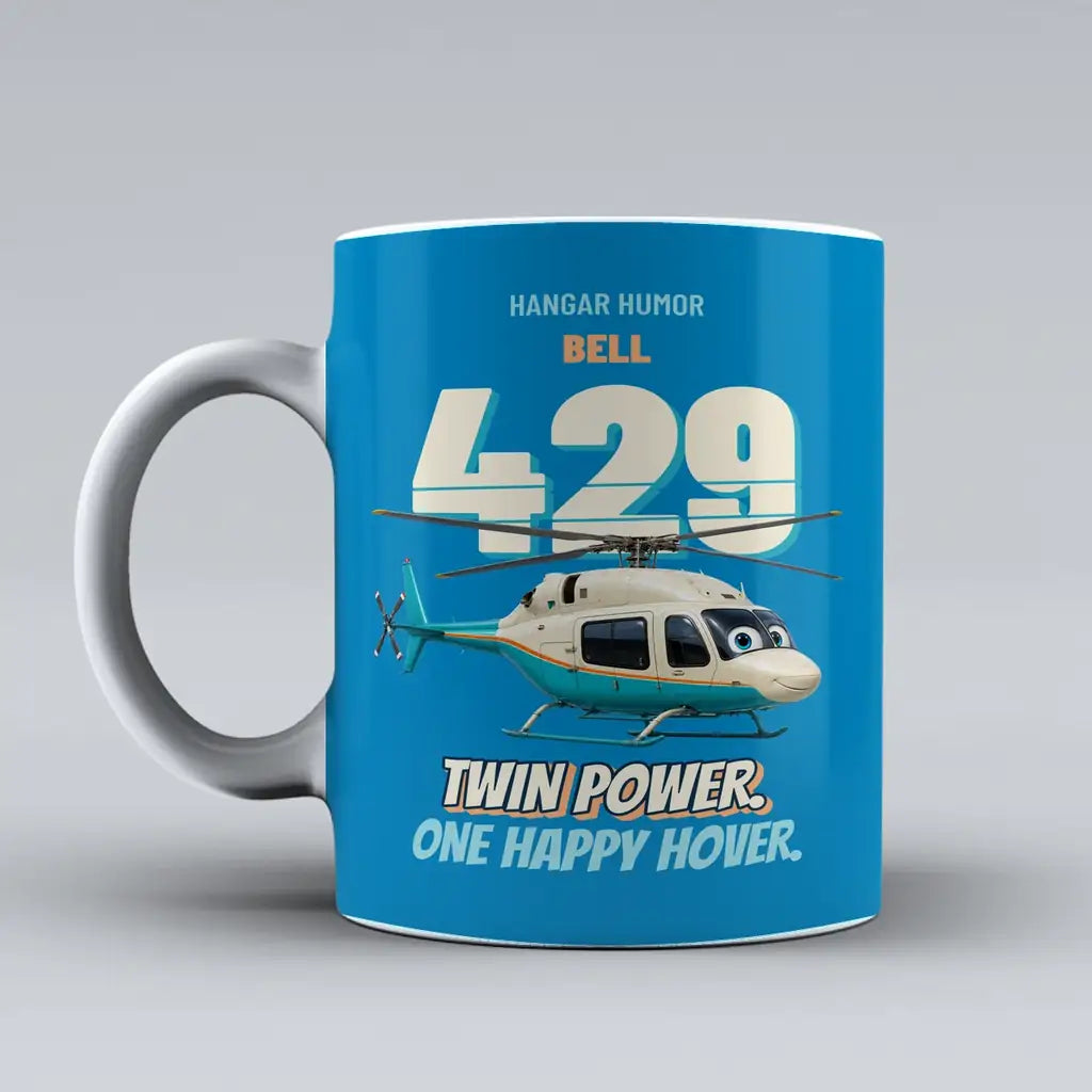 Bell 429 - Twin power. One happy hover. design on turquoise ceramic mug
