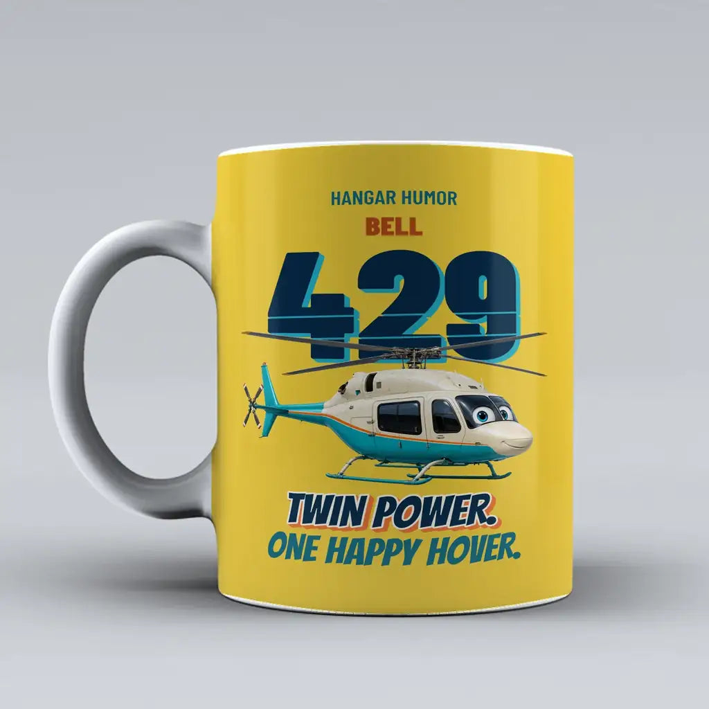 Bell 429 - Twin power. One happy hover. design on yellow ceramic mug