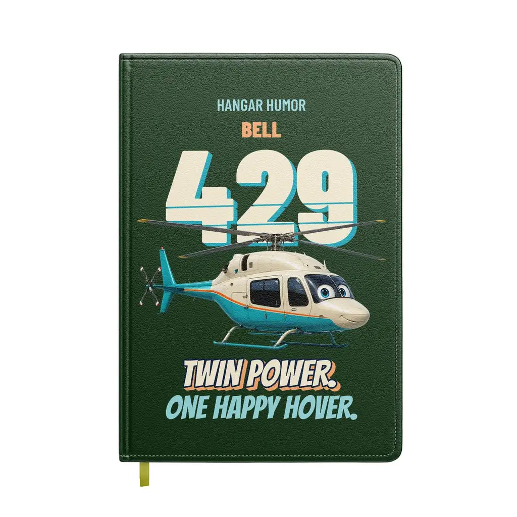 Bell 429 - Twin power. One happy hover. design on dark green notebook