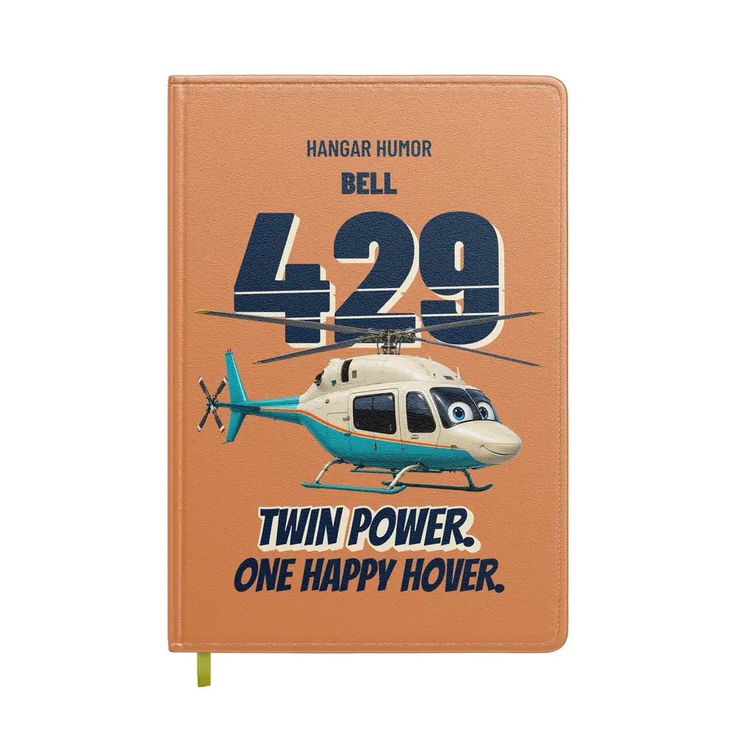 Bell 429 - Twin power. One happy hover. design on orange notebook