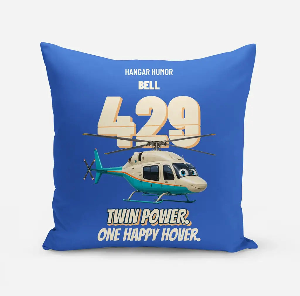 Bell 429 - Twin power. One happy hover. design on blue pillow