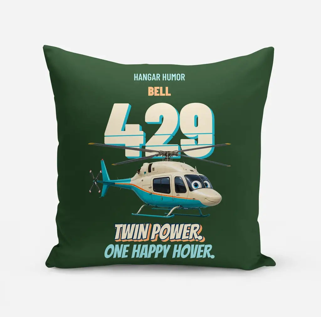 Bell 429 - Twin power. One happy hover. design on dark green pillow
