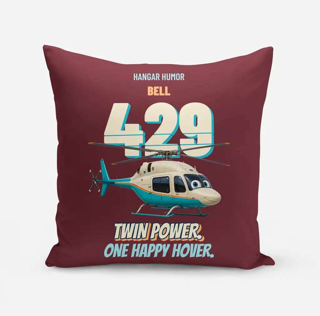 Bell 429 - Twin power. One happy hover. design on dark red pillow