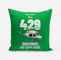 Thumbnail for Bell 429 - Twin power. One happy hover. design on green pillow