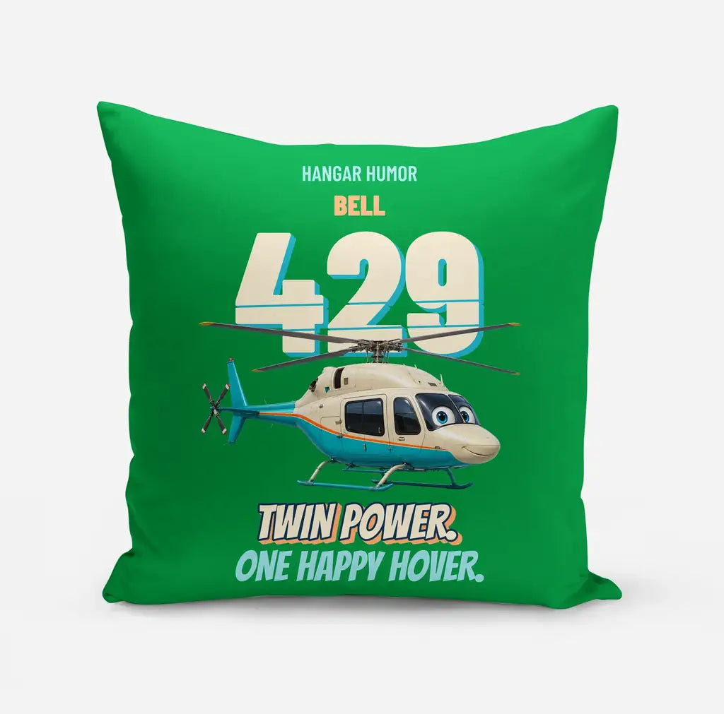 Bell 429 - Twin power. One happy hover. design on green pillow