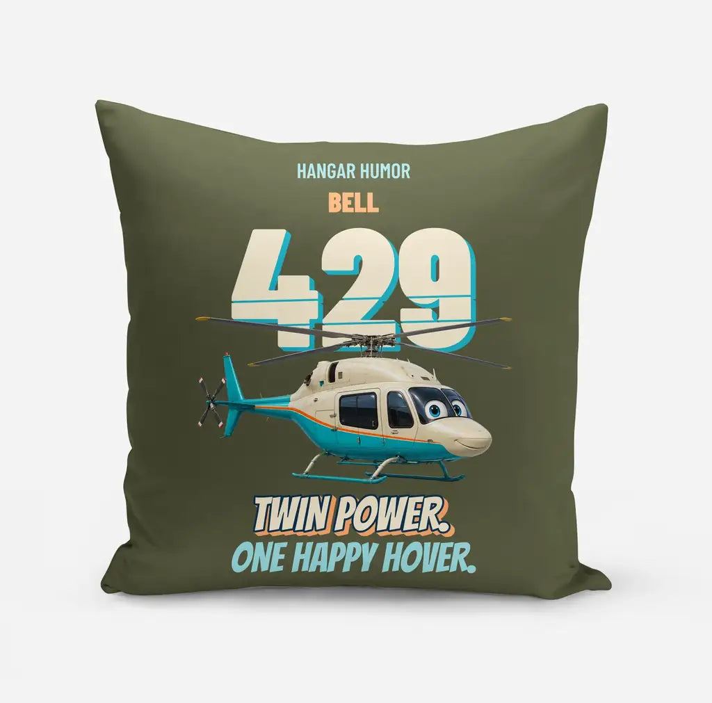 Bell 429 - Twin power. One happy hover. design on green army pillow