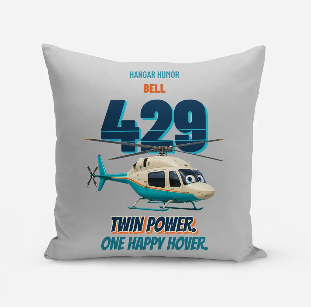 Bell 429 - Twin power. One happy hover. design on light gray pillow