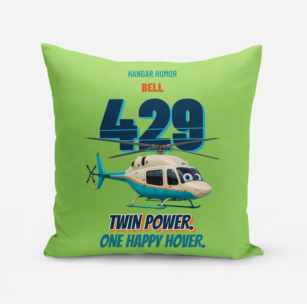 Bell 429 - Twin power. One happy hover. design on light green pillow