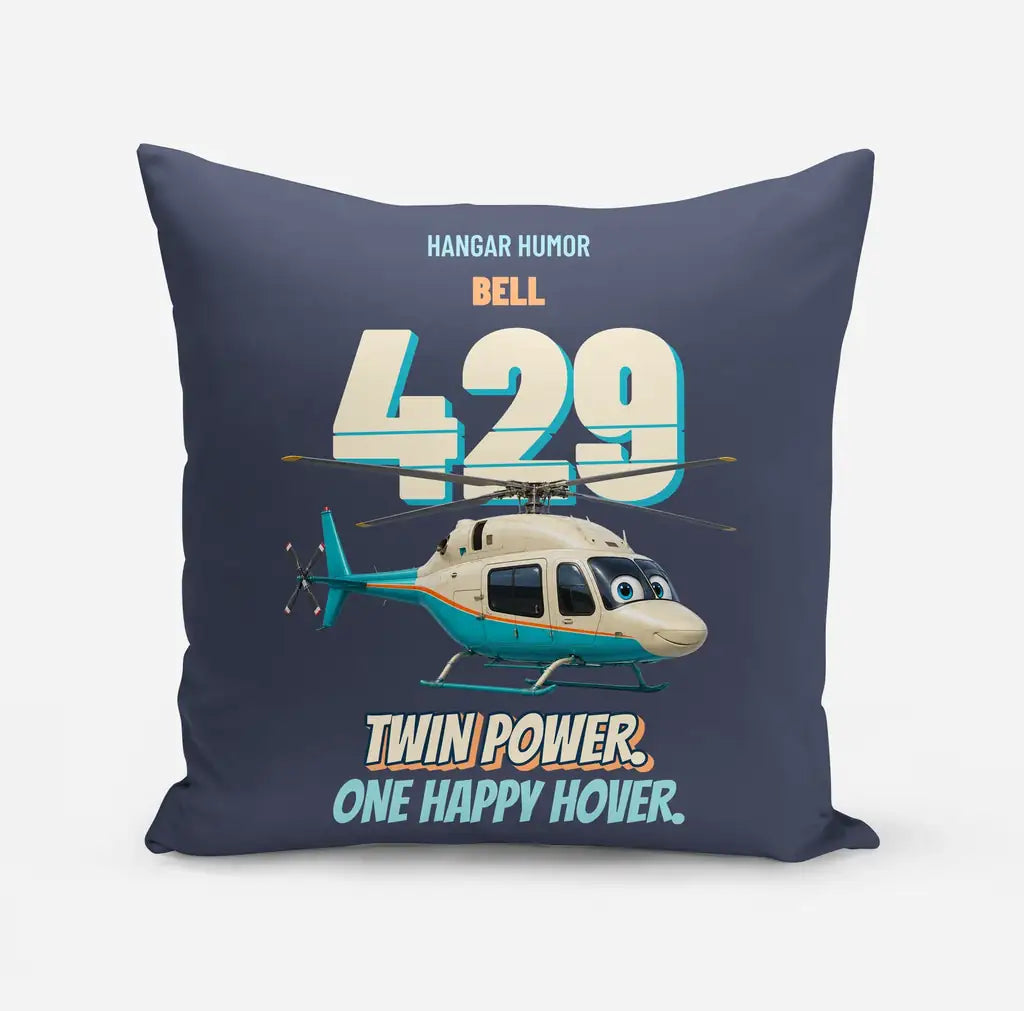 Bell 429 - Twin power. One happy hover. design on navy blue pillow