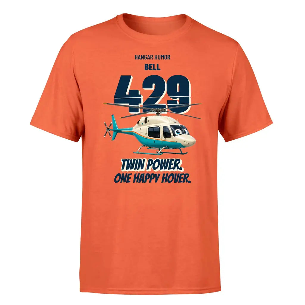 Bell 429 - Twin power. One happy hover. - Premium T-Shirt design on orange premium t shirt