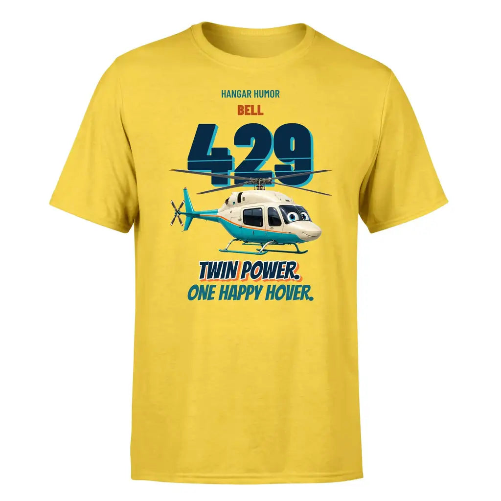 Bell 429 - Twin power. One happy hover. - Premium T-Shirt design on yellow premium t shirt