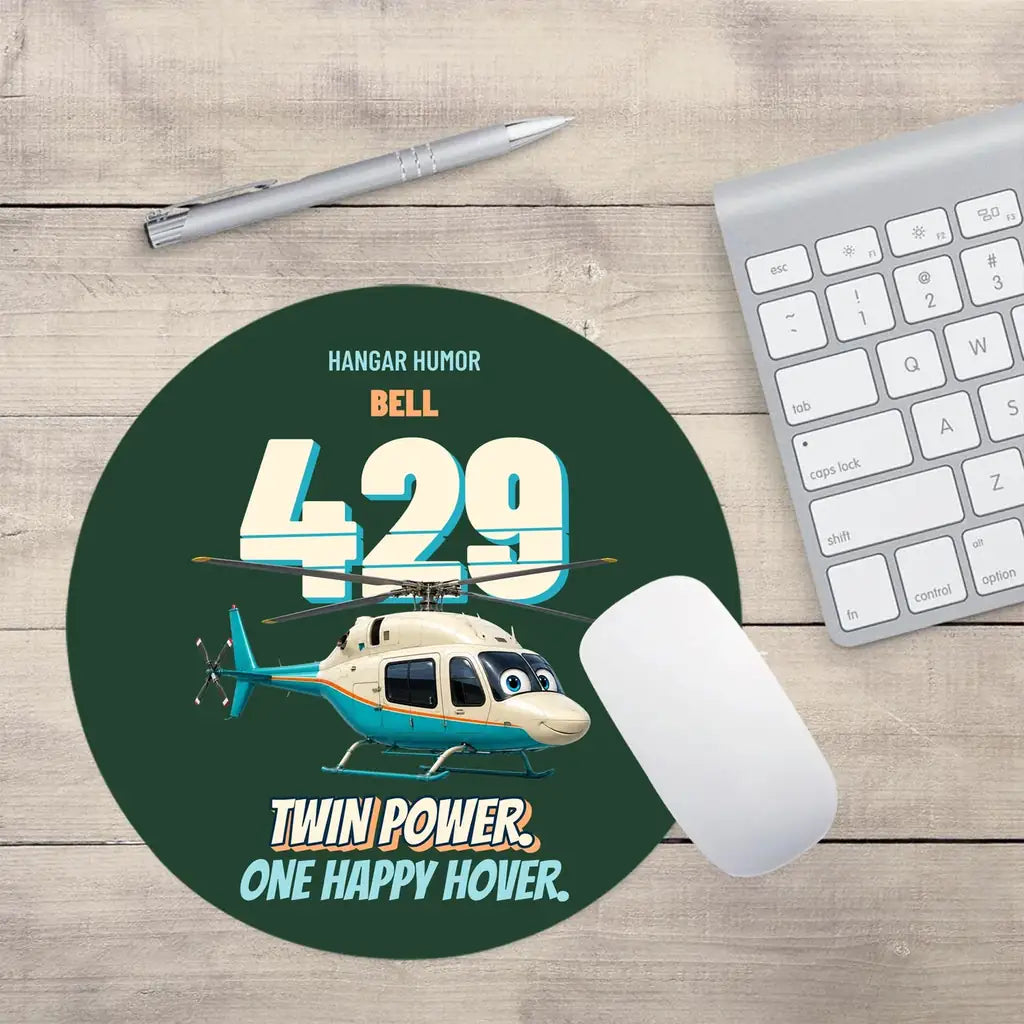 Bell 429 - Twin power. One happy hover. design on dark green round mouse pad