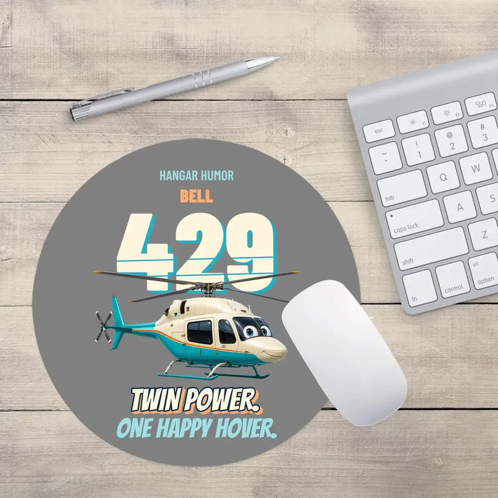 Bell 429 - Twin power. One happy hover. design on gray round mouse pad