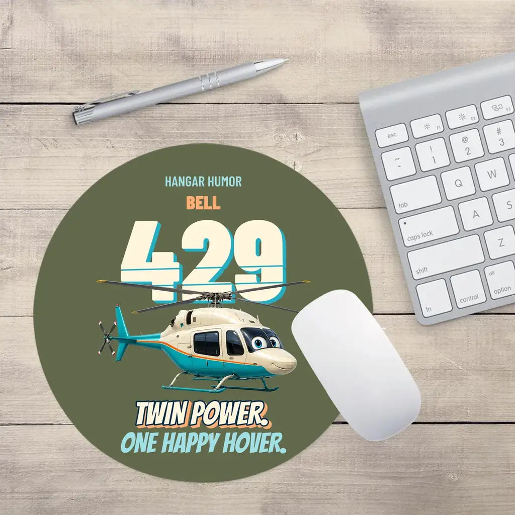 Bell 429 - Twin power. One happy hover. design on green army round mouse pad