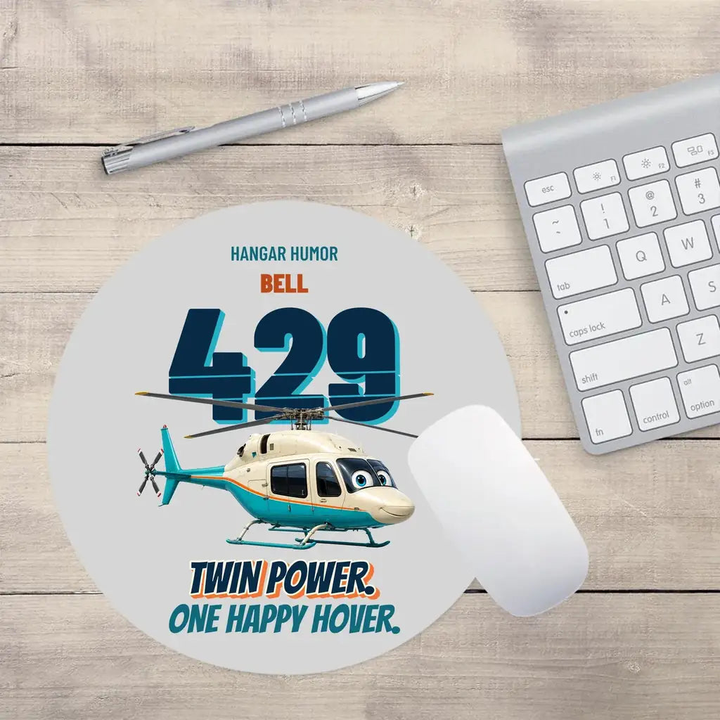 Bell 429 - Twin power. One happy hover. design on light gray round mouse pad