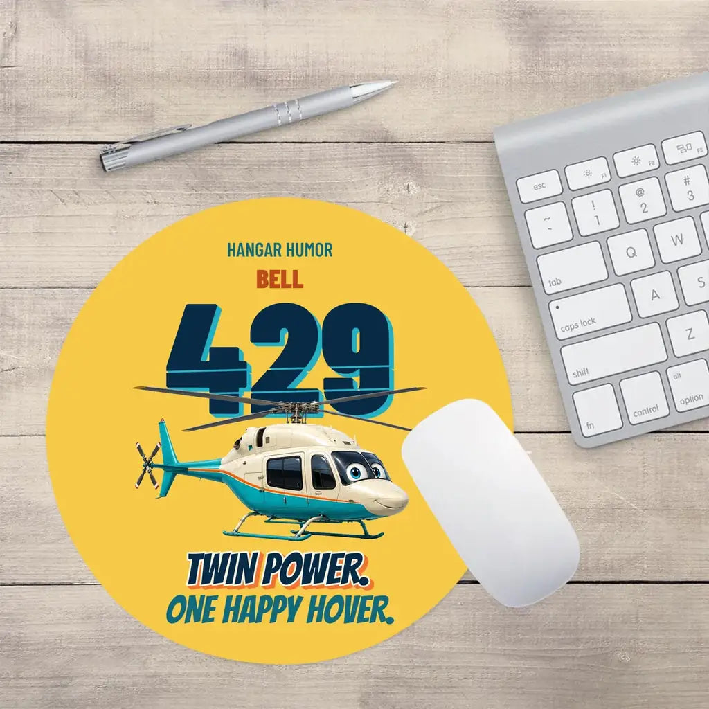 Bell 429 - Twin power. One happy hover. design on yellow round mouse pad