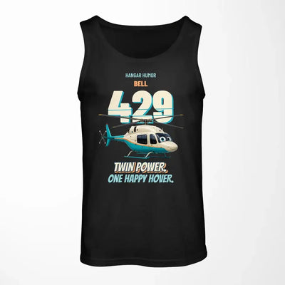 Bell 429 - Twin power. One happy hover. design on black tank top