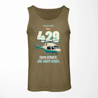Thumbnail for Bell 429 - Twin power. One happy hover. design on green army tank top