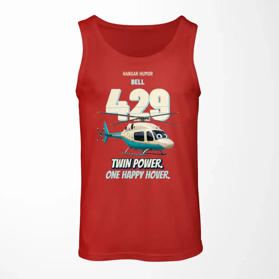 Bell 429 - Twin power. One happy hover. design on red tank top
