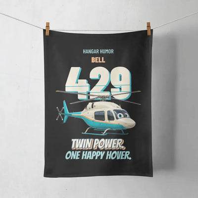 Bell 429 - Twin power. One happy hover. design on black towel