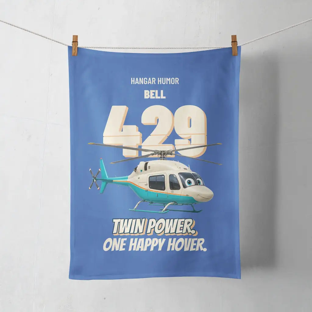 Bell 429 - Twin power. One happy hover. design on blue towel