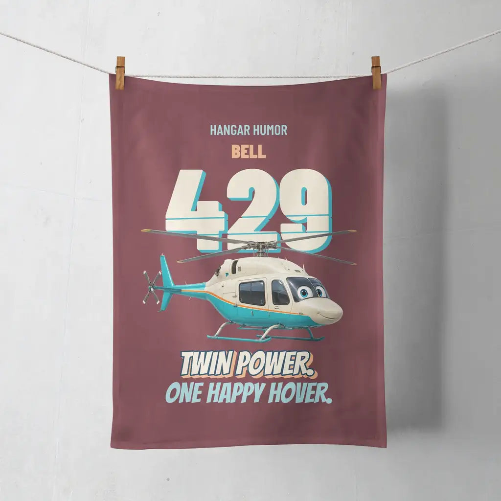 Bell 429 - Twin power. One happy hover. design on dark red towel