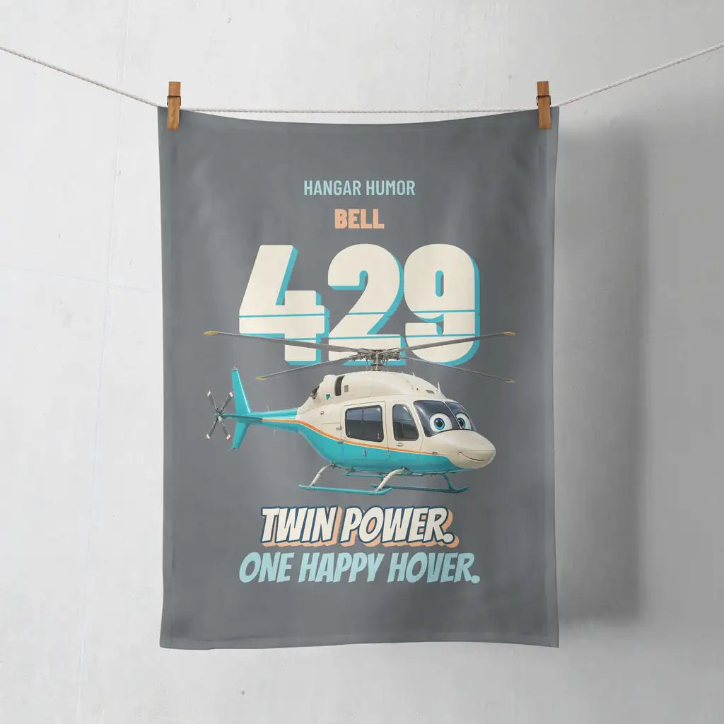 Bell 429 - Twin power. One happy hover. design on gray towel