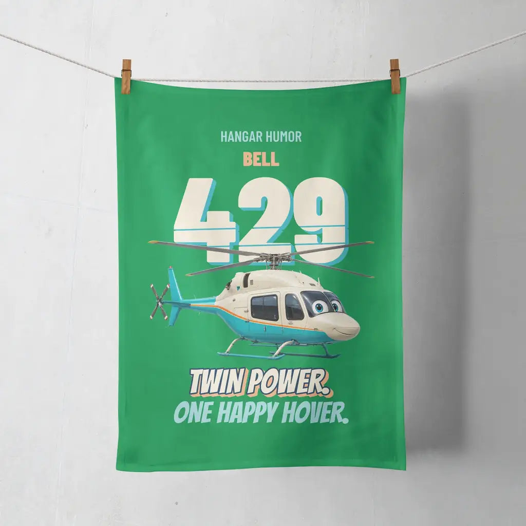 Bell 429 - Twin power. One happy hover. design on green towel