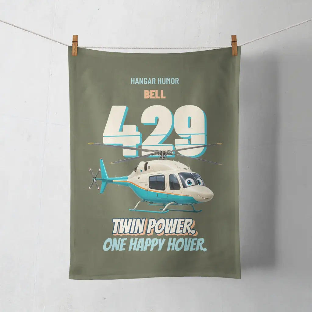 Bell 429 - Twin power. One happy hover. design on green army towel