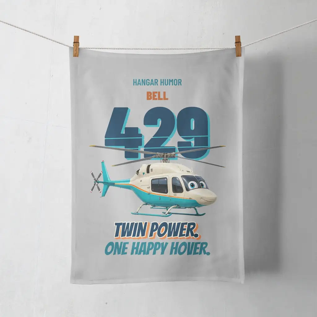Bell 429 - Twin power. One happy hover. design on light gray towel