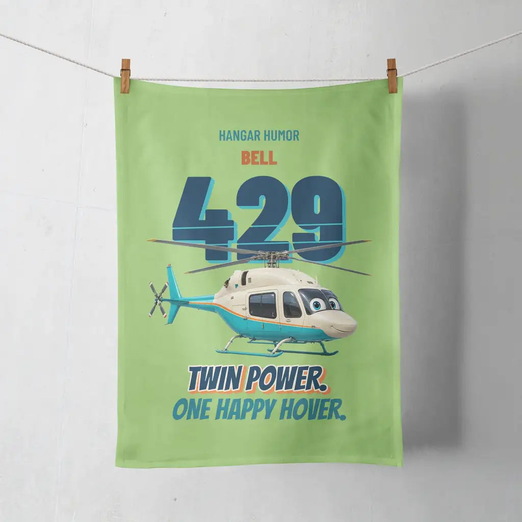 Bell 429 - Twin power. One happy hover. design on light green towel