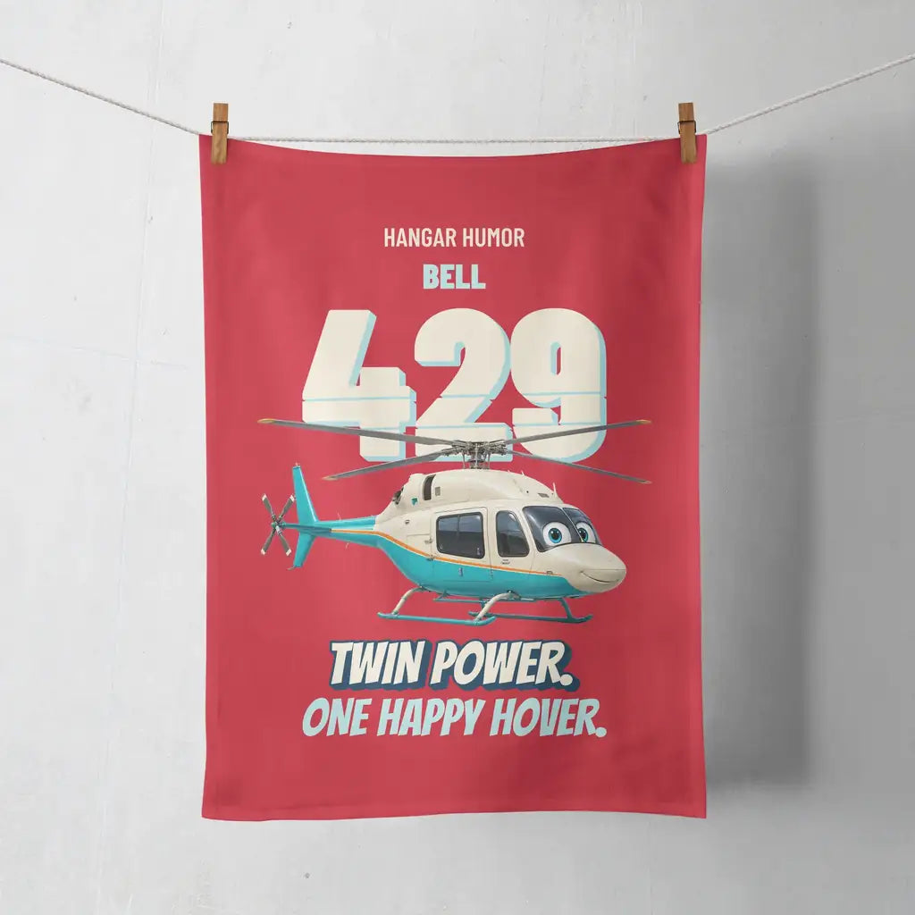 Bell 429 - Twin power. One happy hover. design on red towel