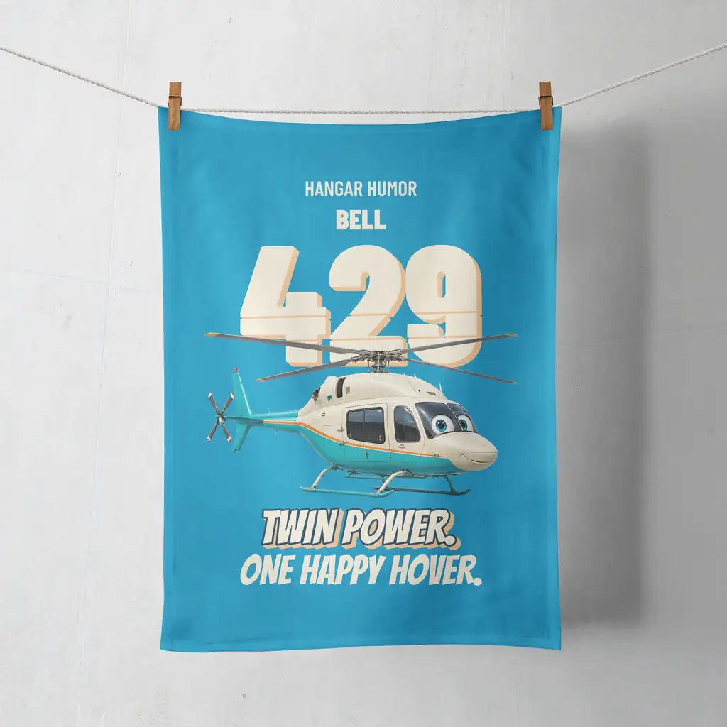 Bell 429 - Twin power. One happy hover. design on turquoise towel
