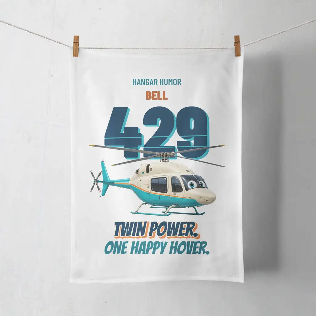 Bell 429 - Twin power. One happy hover. design on white towel
