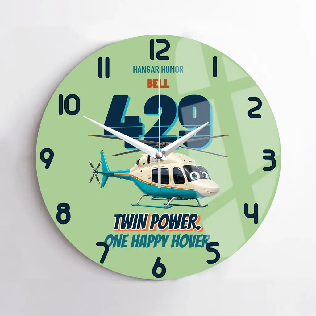 Bell 429 - Twin power. One happy hover. design on light green no frame wall clock
