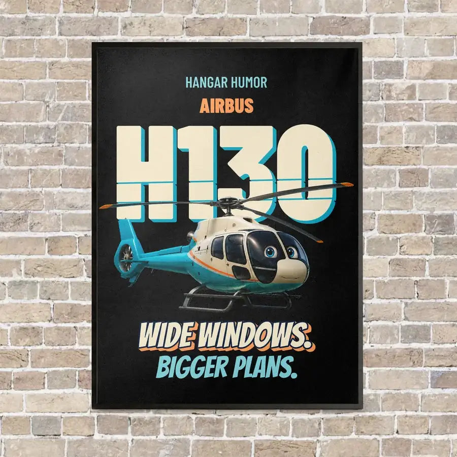 Airbus H130 - Wide windows. Bigger plans. vertical canvas print - framed - black background